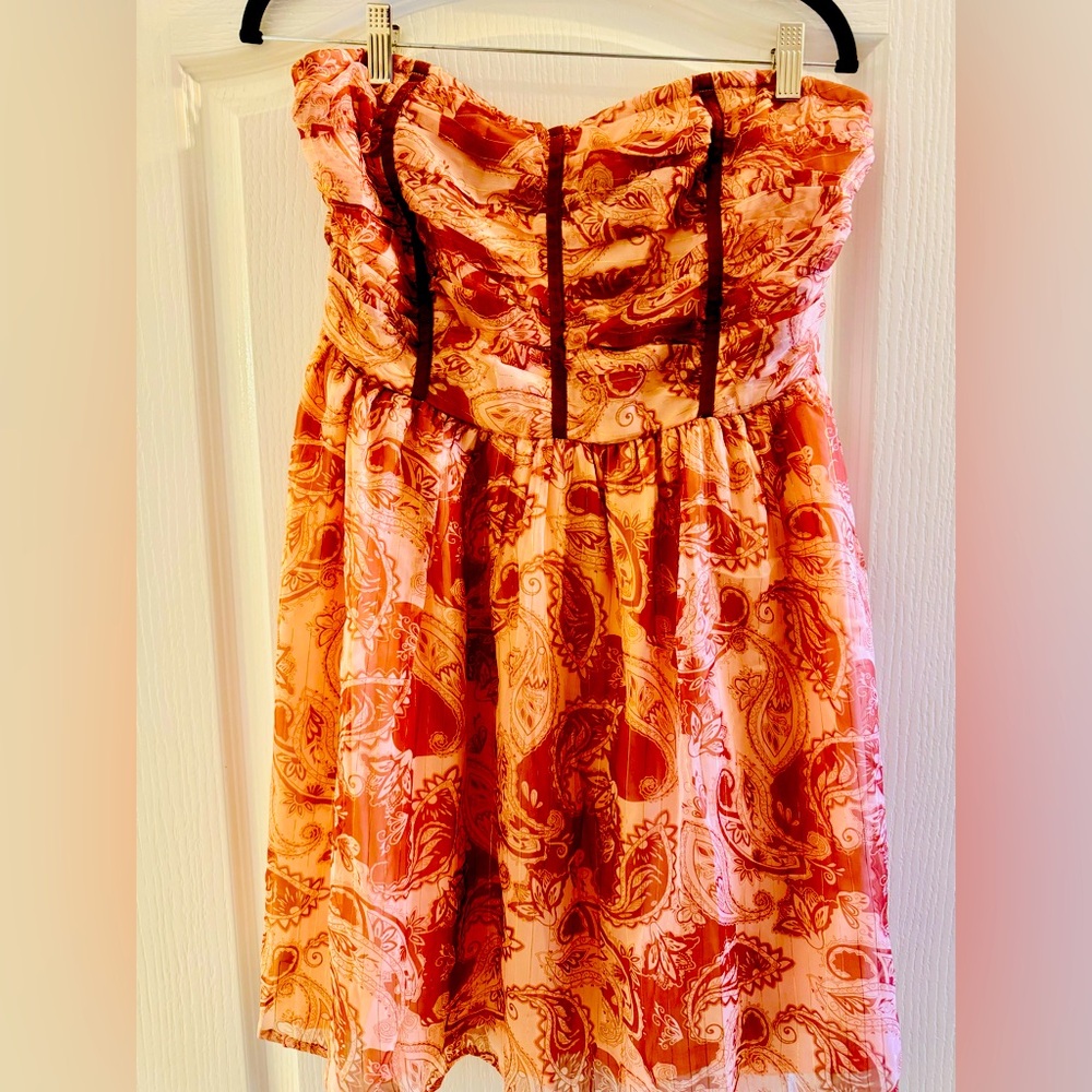VENUS Strapless Dress - Peach and Chocolate Paisley. New without tags.